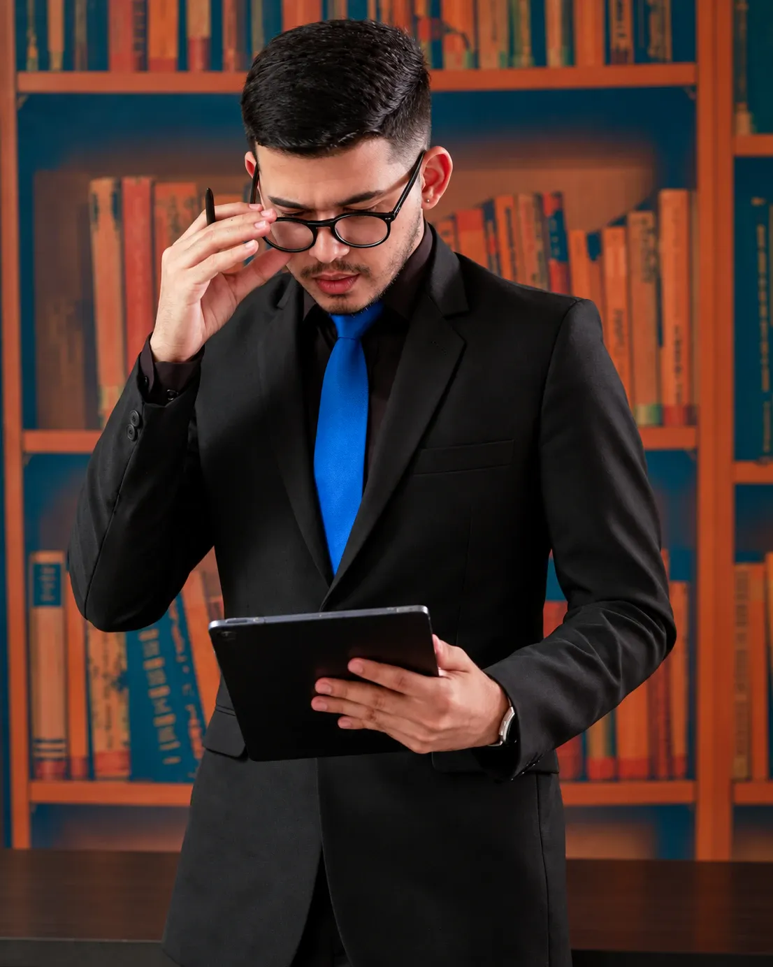 Jhonatan Araújo, psicólogo, usando um tablet para atendimento online.